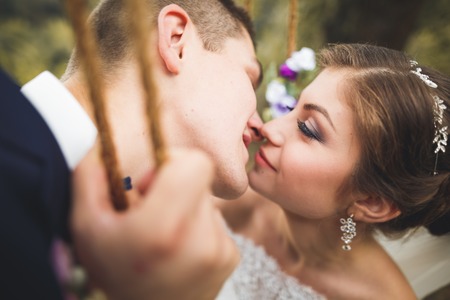 Close up of a nice young wedding coupleの写真素材