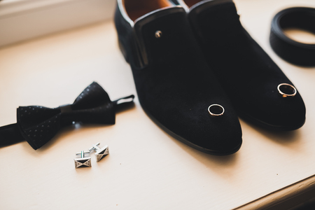 Set of mans fashion shoes and accessoriesの写真素材