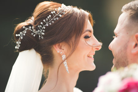 Close up of a nice young wedding coupleの写真素材