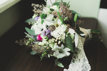Wonderful luxury wedding bouquet of different flowersの写真素材