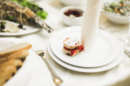 Interior of a restaurant prepared for wedding ceremonyの写真素材