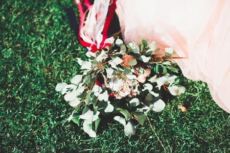 Wonderful luxury wedding bouquet of different flowers.