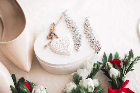 Wedding luxury jewelry for bride on beautiful backgroundの写真素材
