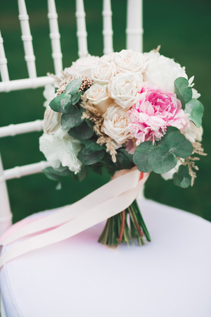 Wonderful luxury wedding bouquet of different flowers.の写真素材
