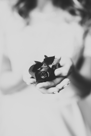 Bride holding beautiful wedding bouquet with flowers.の写真素材