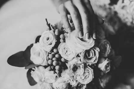 Wonderful luxury wedding bouquet of different flowersの写真素材