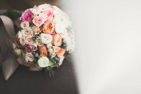 Wonderful luxury wedding bouquet of different flowers.の写真素材