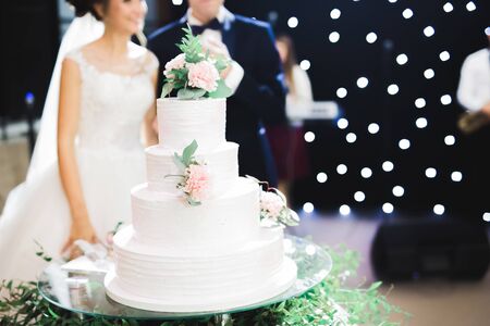 Luxury decorated wedding cake on the table.の写真素材