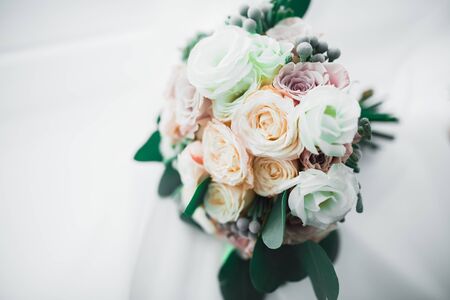 Wonderful luxury wedding bouquet of different flowers.の写真素材