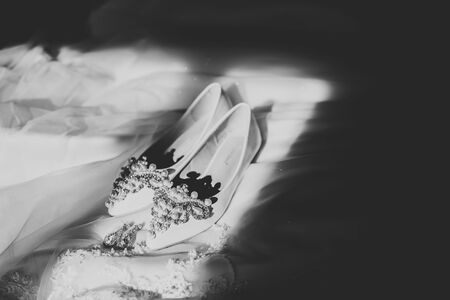 Brides wedding shoes and costume jewelleryの写真素材