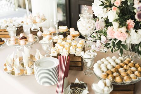 Buffet with a variety of delicious sweets, food ideas, celebration.の写真素材