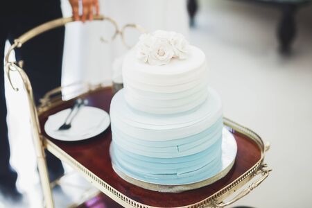 Luxury decorated wedding cake on the table.の写真素材