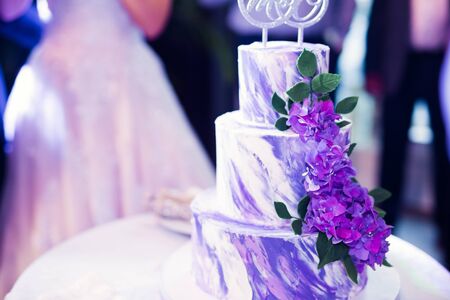 Luxury decorated wedding cake on the table.の写真素材