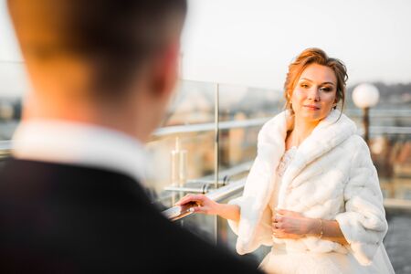Close up of a nice young wedding coupleの写真素材