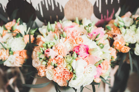 Wonderful luxury wedding bouquet of different flowers.の写真素材