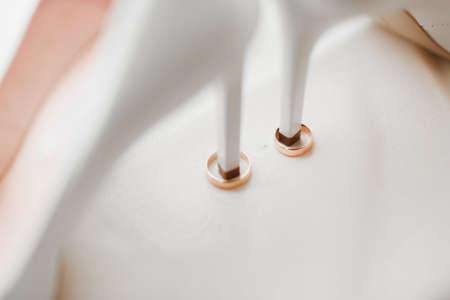 White stylish wedding shoes for bride. Close-up
