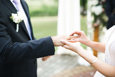 Close up of a nice young wedding coupleの写真素材