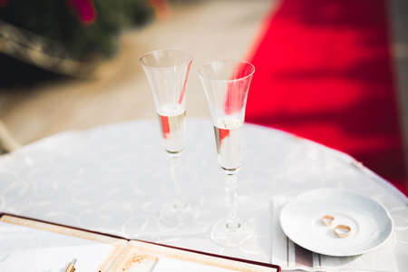 Luxury glasses with champagne on the table