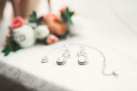 Wedding luxury jewelry for bride on beautiful backgroundの写真素材