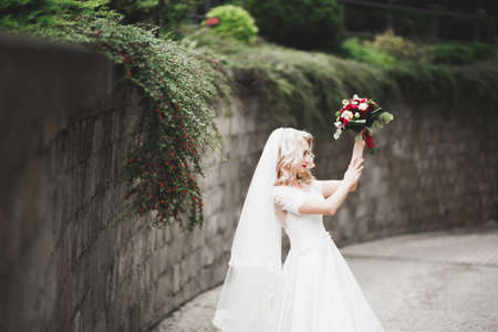 Beautiful luxury bride in elegant white dressの写真素材