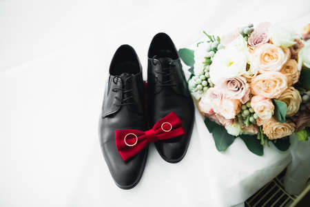 Set of mans fashion shoes and accessoriesの写真素材