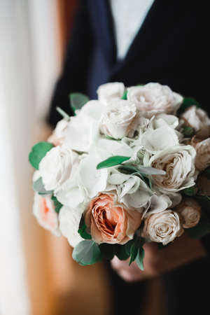 Wonderful luxury wedding bouquet of different flowersの写真素材