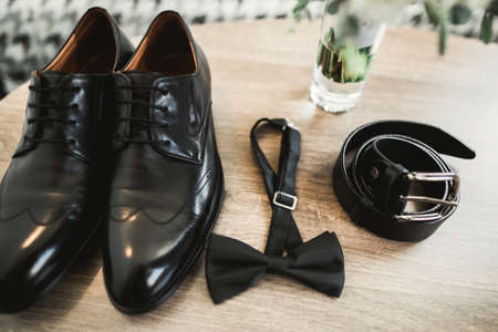 Set of mans fashion shoes and accessoriesの写真素材