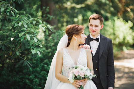 Close up of a nice young wedding coupleの写真素材