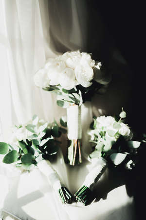 Wonderful luxury wedding bouquet of different flowersの写真素材