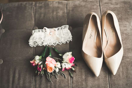 Wonderful luxury wedding bouquet of different flowersの写真素材