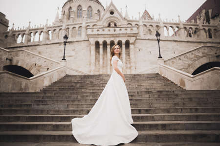 Beautiful luxury bride in elegant white dressの写真素材
