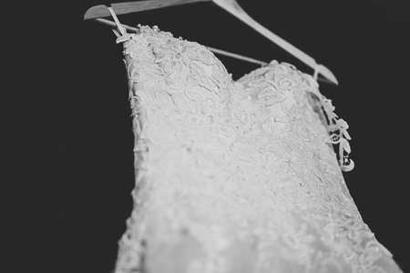 The perfect wedding dress in the room of the brideの写真素材