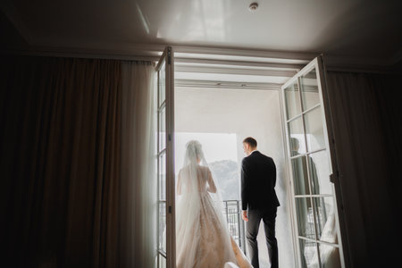 Close up of a nice young wedding coupleの写真素材
