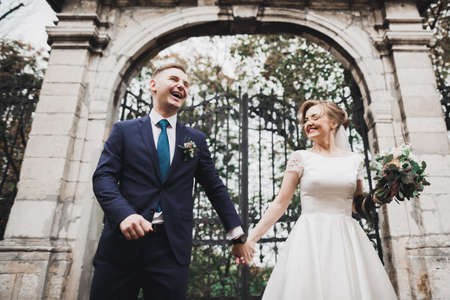 Close up of a nice young wedding coupleの写真素材
