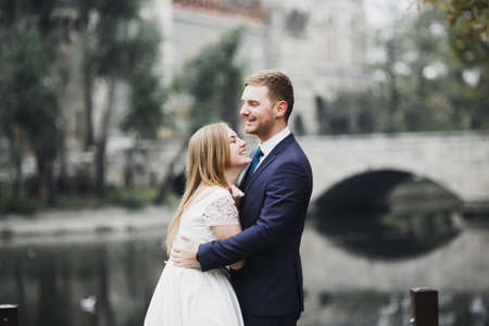 Close up of a nice young wedding coupleの写真素材