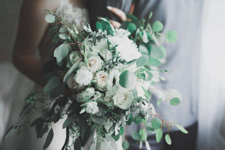 Wonderful luxury wedding bouquet of different flowersの写真素材