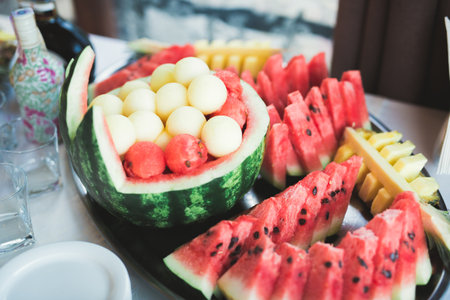 Delicious wedding reception candy bar dessert tableの写真素材