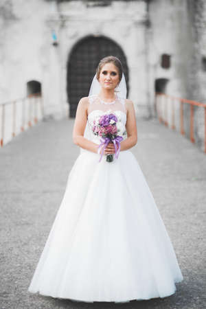 Beautiful luxury bride in elegant white dressの写真素材