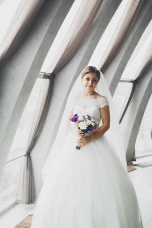 Beautiful luxury bride in elegant white dressの写真素材