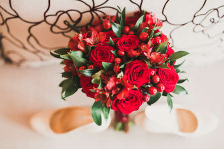 Wonderful luxury wedding bouquet of different flowersの写真素材
