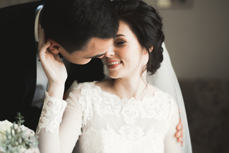 Close up of a nice young wedding coupleの写真素材