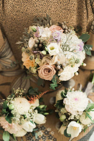 Wonderful luxury wedding bouquet of different flowersの写真素材