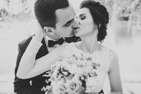 Close up of a nice young wedding coupleの写真素材