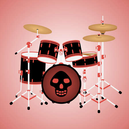 Illustration of red drum kit with a skullのイラスト素材