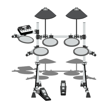 Illustration of electric drum kit with a controller and pedalsのイラスト素材