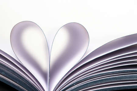 Heart shape from paper book pages isolated on white background. Love of reading, concept of science,...
