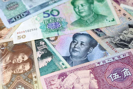 Chinese Yuan banknotes, concept of economy of Chinaの写真素材