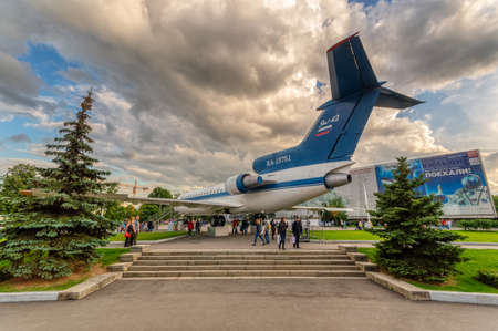 Soviet airliner Yak-42 on the Exhibition of Achievements of National Economy. VDNH is a great trade show and amusement park located of Moscow. Moscow, Russia-June 2019のeditorial素材