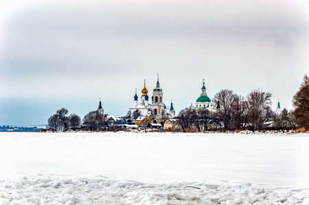 Rostov Veliky, Russia, February 2019, - winter panorama of the city from lake Nero.のeditorial素材