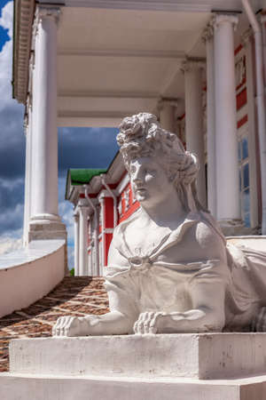 Kuskovo Manor. Sculptures in front of the main house in Kuskovo Park on a Sunny summer day, the estate of count Sheremetev. Architectural and artistic ensemble of the XVIII century. A popular attraction in Moscow. Moscow-June 2020のeditorial素材